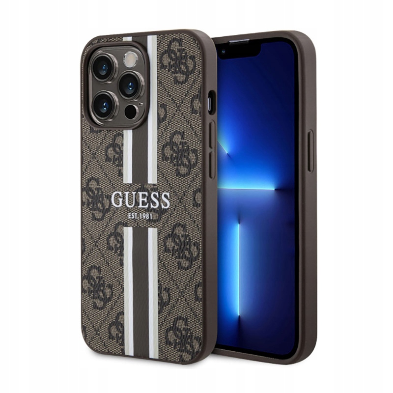 Guess 4G Printed Stripes MagSafe – Pouzdro pro iPhone 13 Pro Max (hnědé)