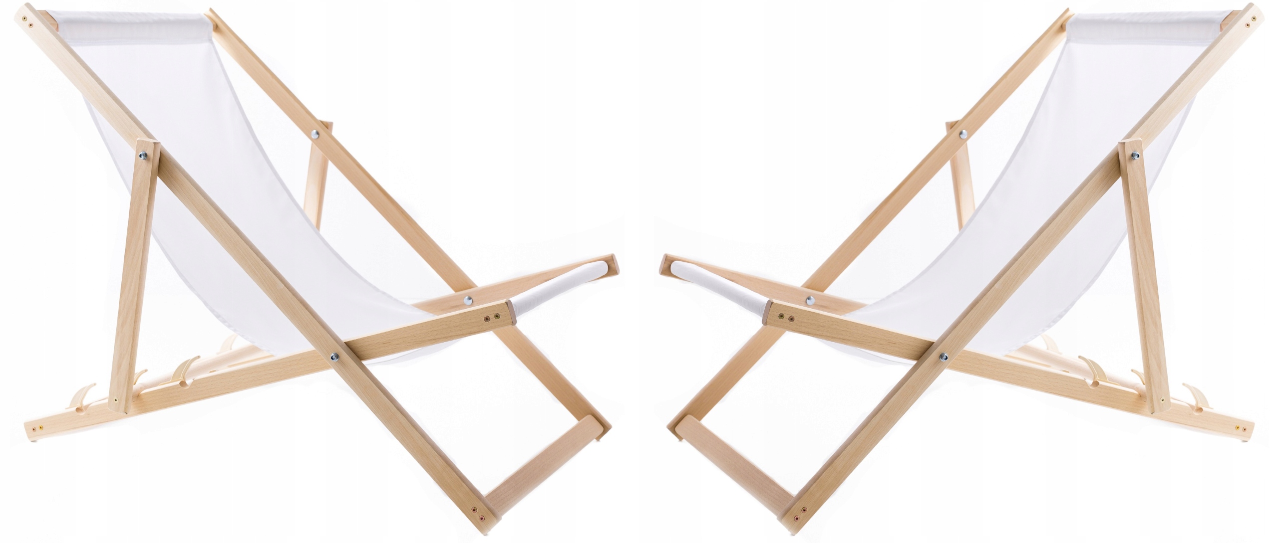 2X Ležadlo Plážové Záhradné Drevené Skladacie Woodok Biela Látka