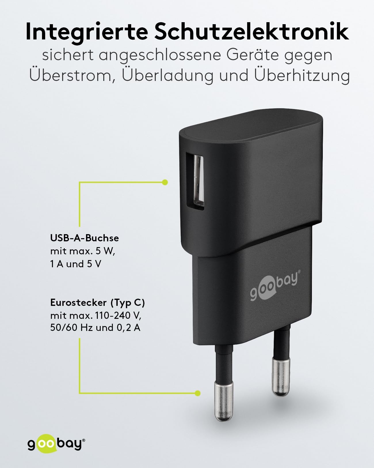 GOOBAY Adapter USB Do Gniazdka 1A 5W Czarny Do Smartfonów — miniatura 4