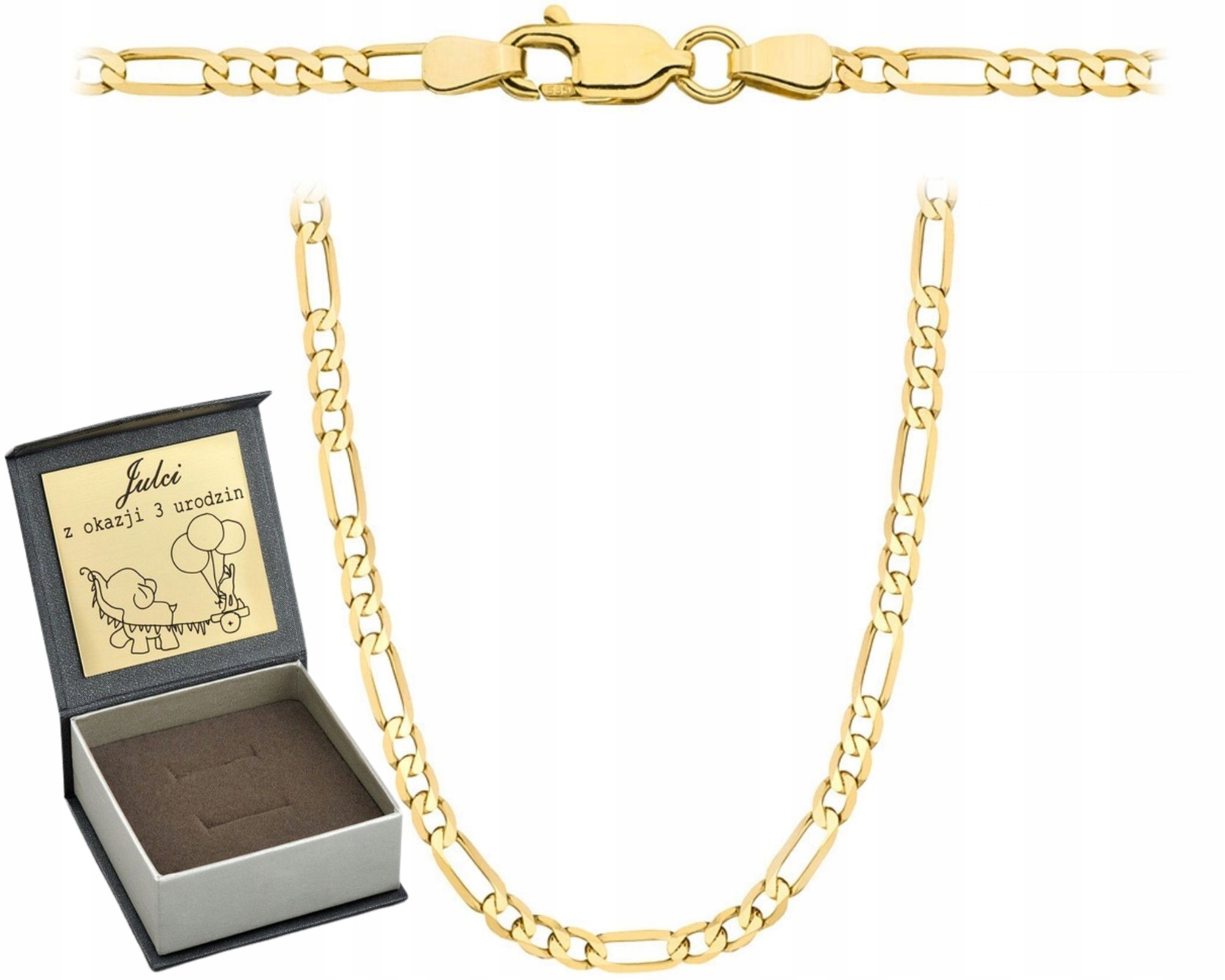 Zlatý Řetízek Figaro Plný 45 CM V Ryzosti Zlata 585 Gravírování