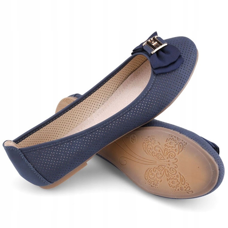 GRANATOWE BALERINKI DAMSKIE AŻUROWE WSUWANE PŁASKI