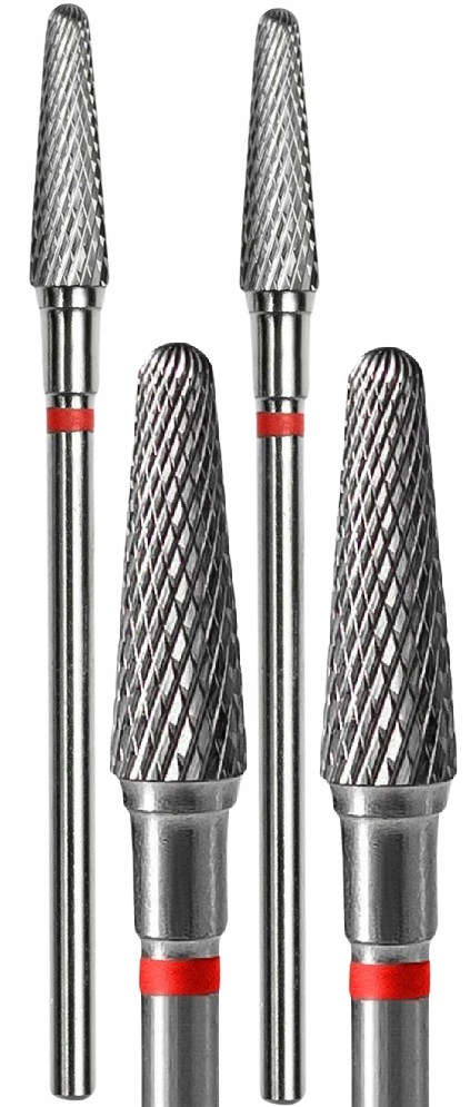 2 x Staleks Fréza ze slinutého karbidu, zkosený kužel, červený, průměr 4 mm