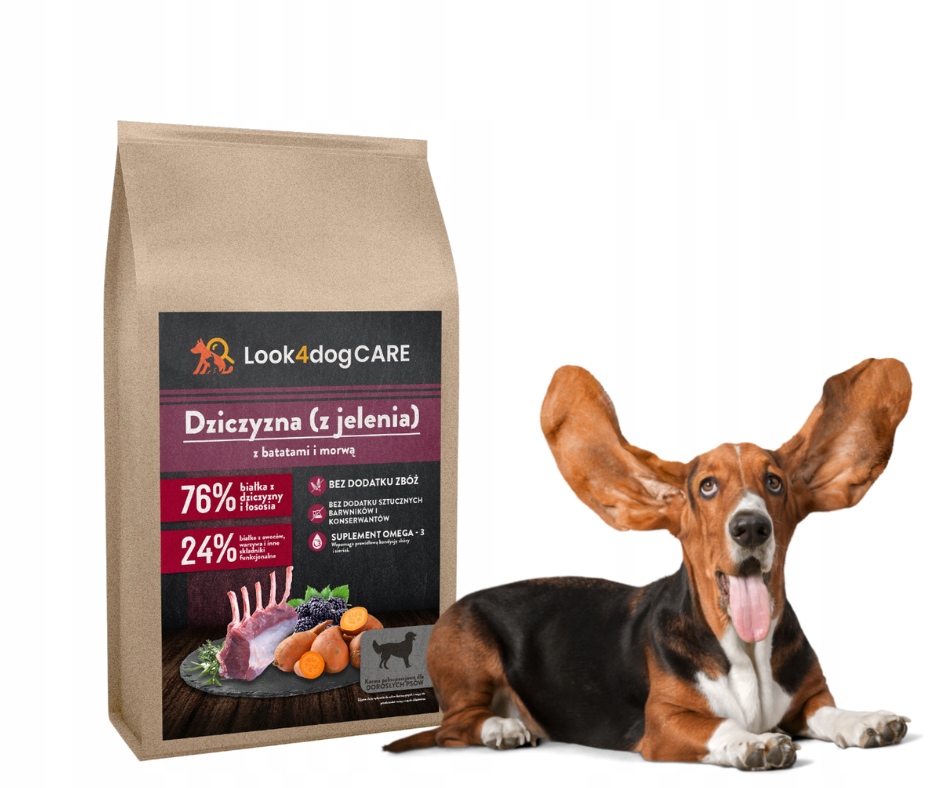 Levně Krmivo pro psa Look4dog Care jelen a losos bez obilovin a kuřecího masa, sáček 2 kg
