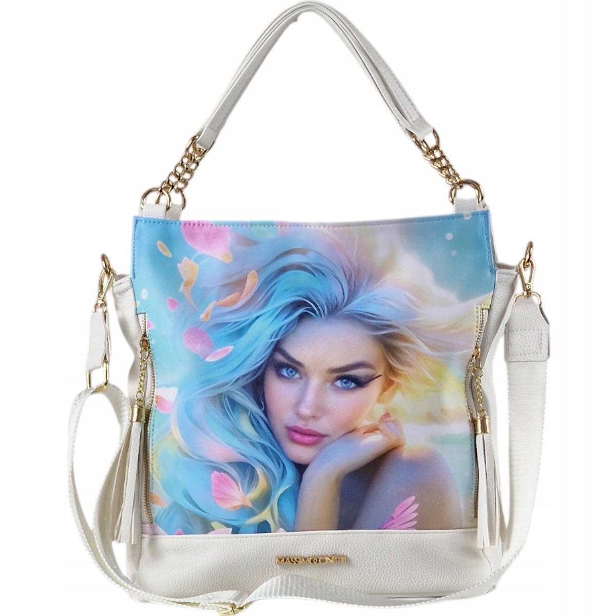 Massimo Contti kabelka shopper eko kůže bílá s potiskem