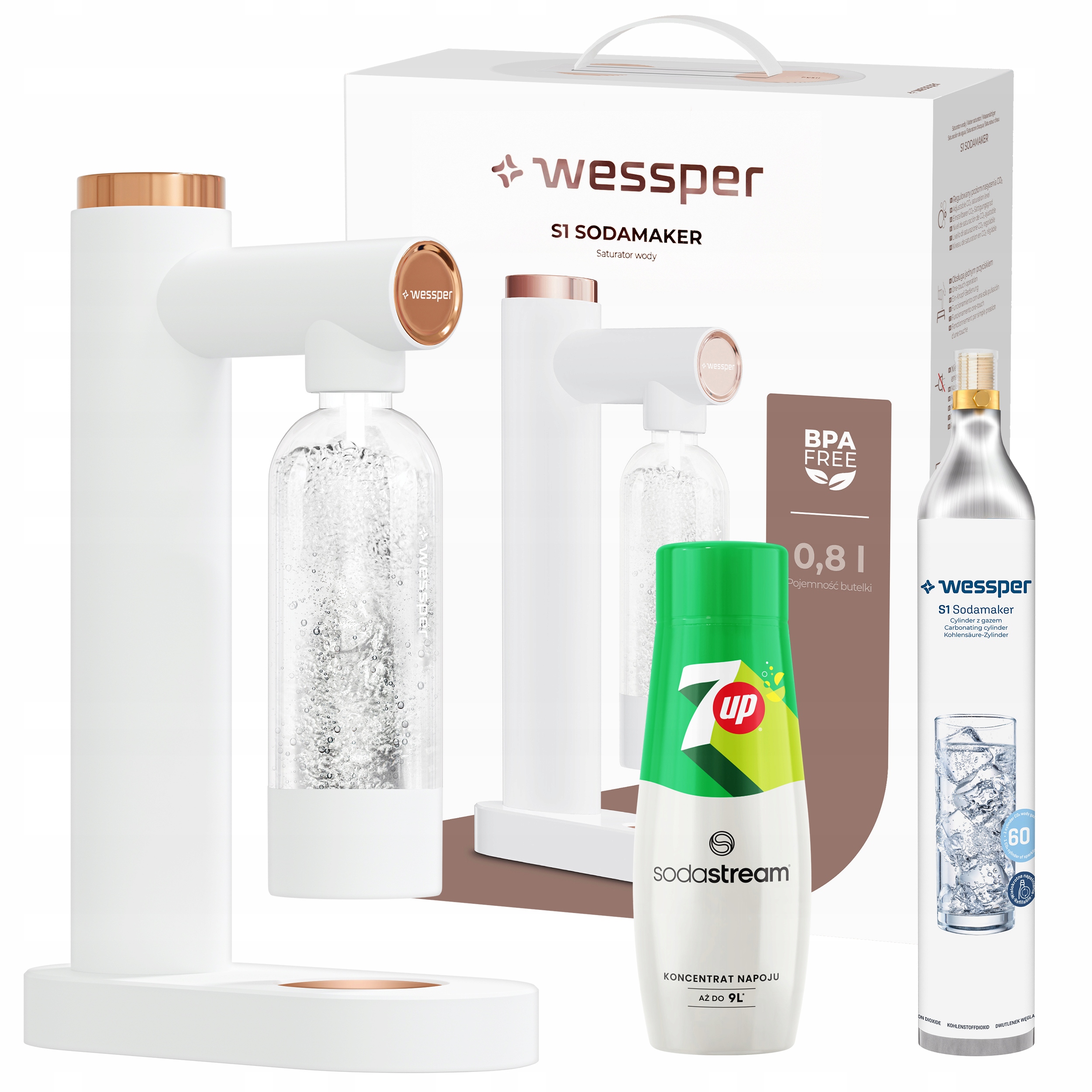 Saturator Wessper S1 Sodamaker Butelka Na Wodę Syrop Sodastream 7UP 440ML