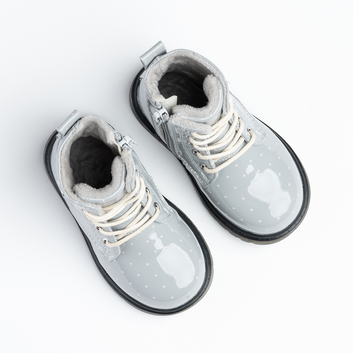 Trzewiki dziewczęce OCIEPLANE lakierowane wygodne SUWAK miękkie Wojtyłko Długość wkładki wew. 18.3 cm