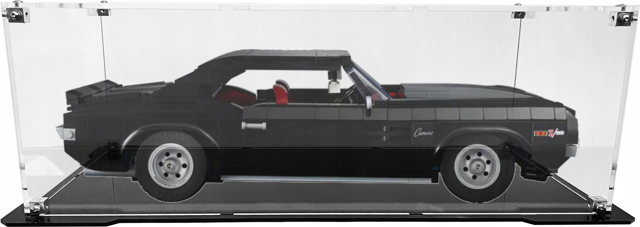 Vitrína s černou základnou pro stavebnici Lego 10304 Icons Chevrolet Camaro Z28