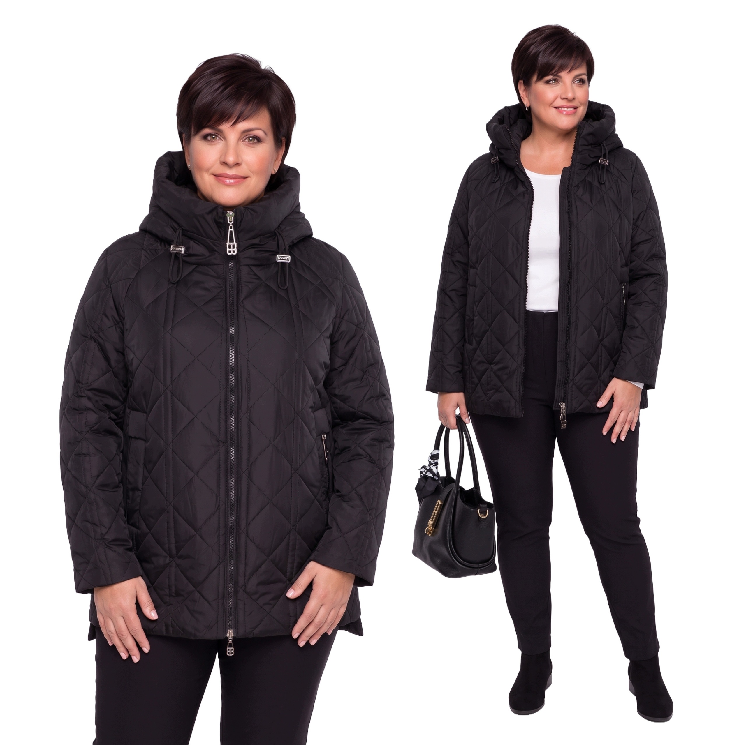 Černá bunda s ozdobnými zipy plus size velikost 54