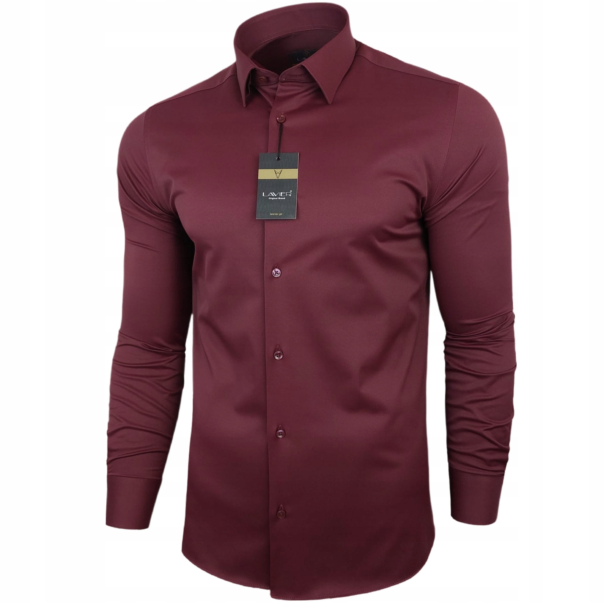 Pánská košile hladká Lavier bordó – elegantní, Slim Fit bavlněná vel. L