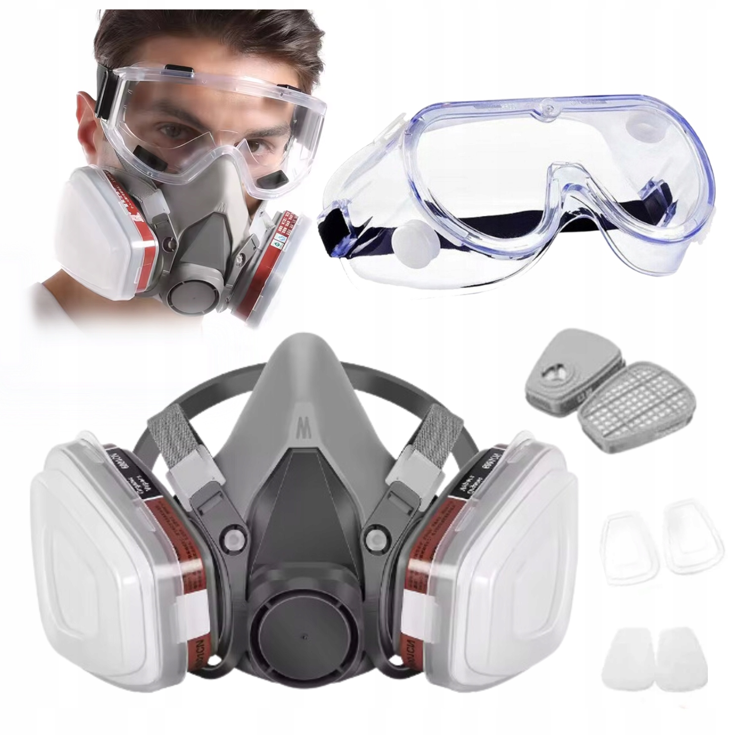 ZESTAW MASKA LAKIERNICZA PÓŁMASKA 6200 PRZECIWPYŁOWA + GOGLE + FILTRY