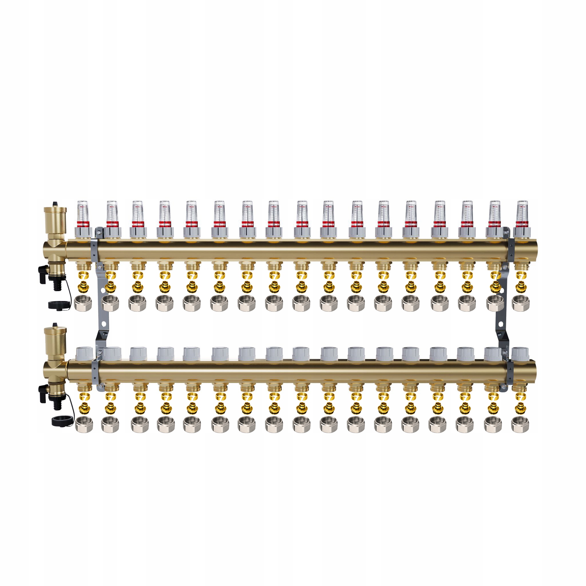 Rozdělovač pro mosaznou podlahu 17 okruhů pro podlahové vytápění Pex