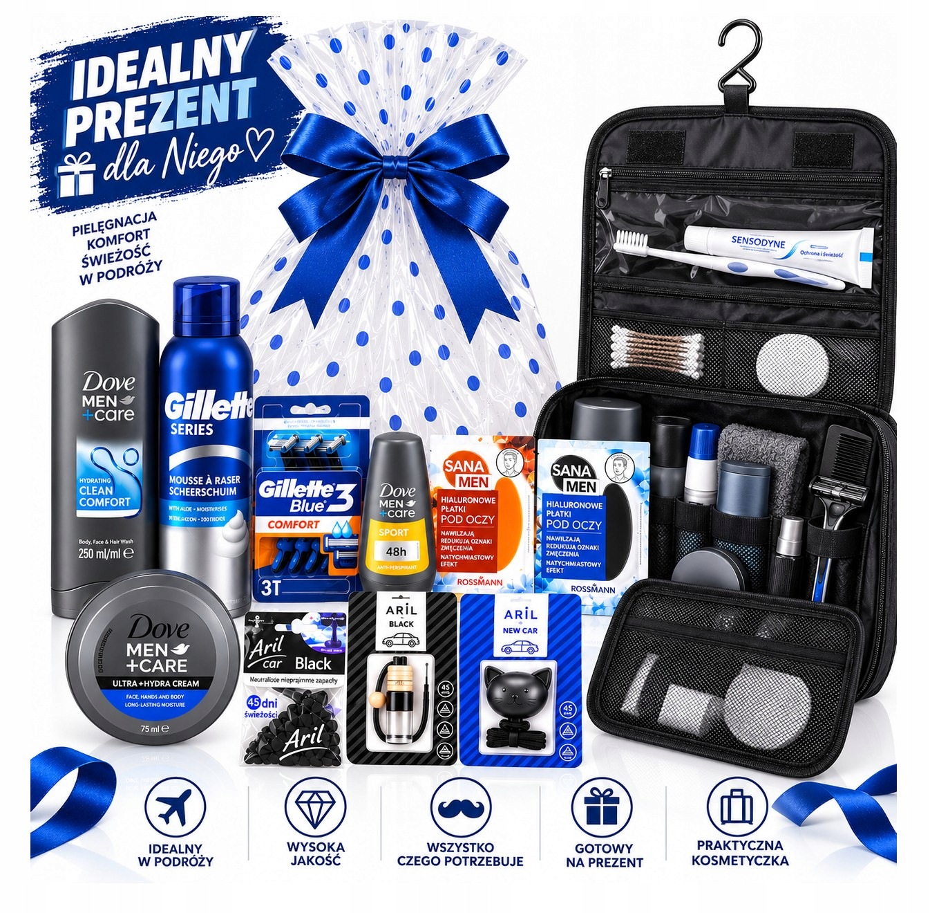 Duży zestaw prezentowy dla mężczyzny Dove Men Gillette z kosmetyczką