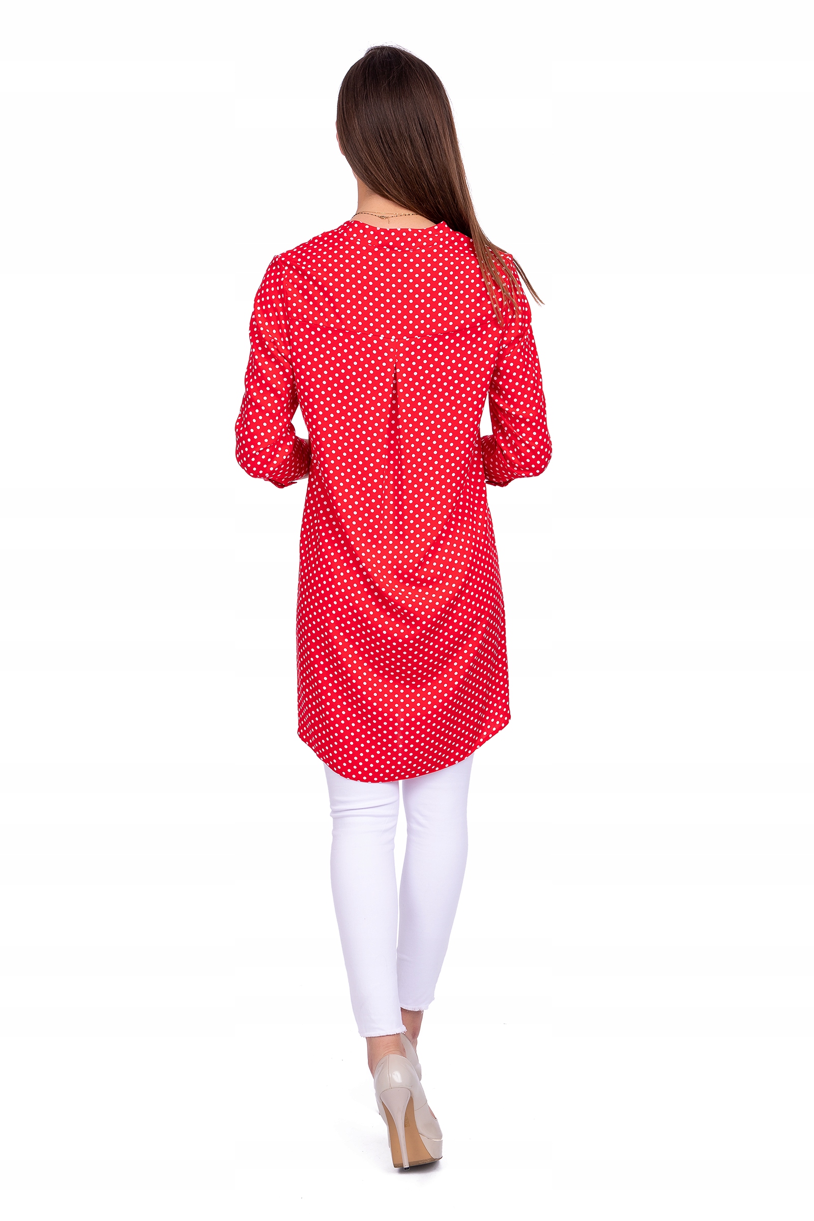 LUŹNA ASYMETRYCZNA DŁUGA KOSZULA groszki R - 46 Wzór dominujący print (nadruk)