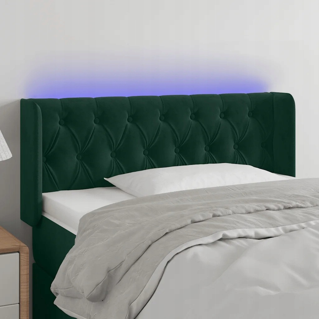 Čelo postele s Led tmavě zelené 93 x 16 x 78/88 cm samet Zelená 3123611