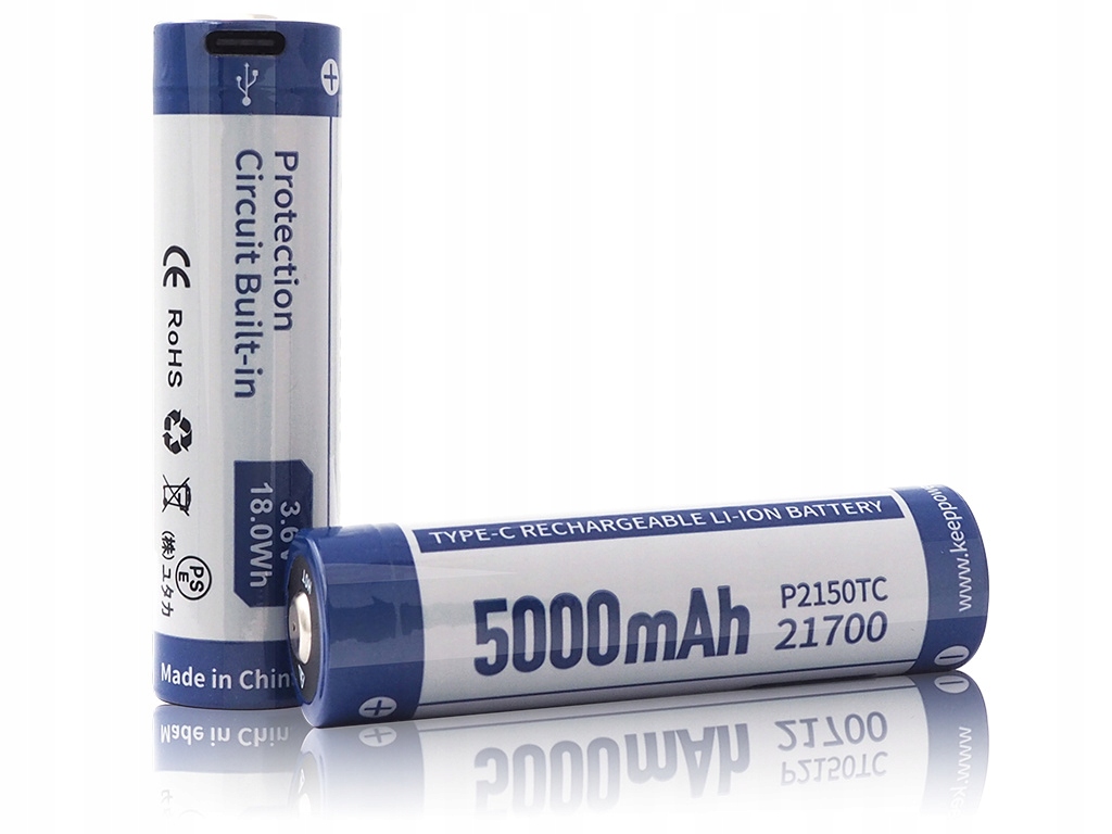 2x Nabíjecí Baterie KeepPower ICR21700-500PCM 5000 mAh Li-ION Usb-c v zásobníku