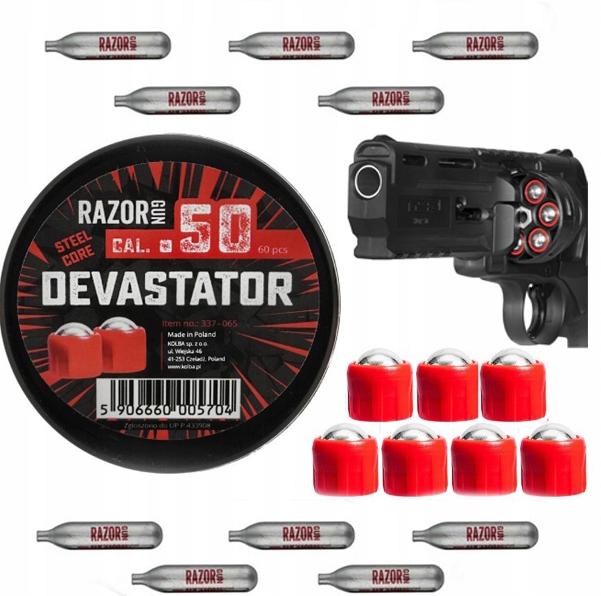 RazorGun Kule Metalowe Stalowe Devastator kal .50 60 szt Umarex HDR50 CO2