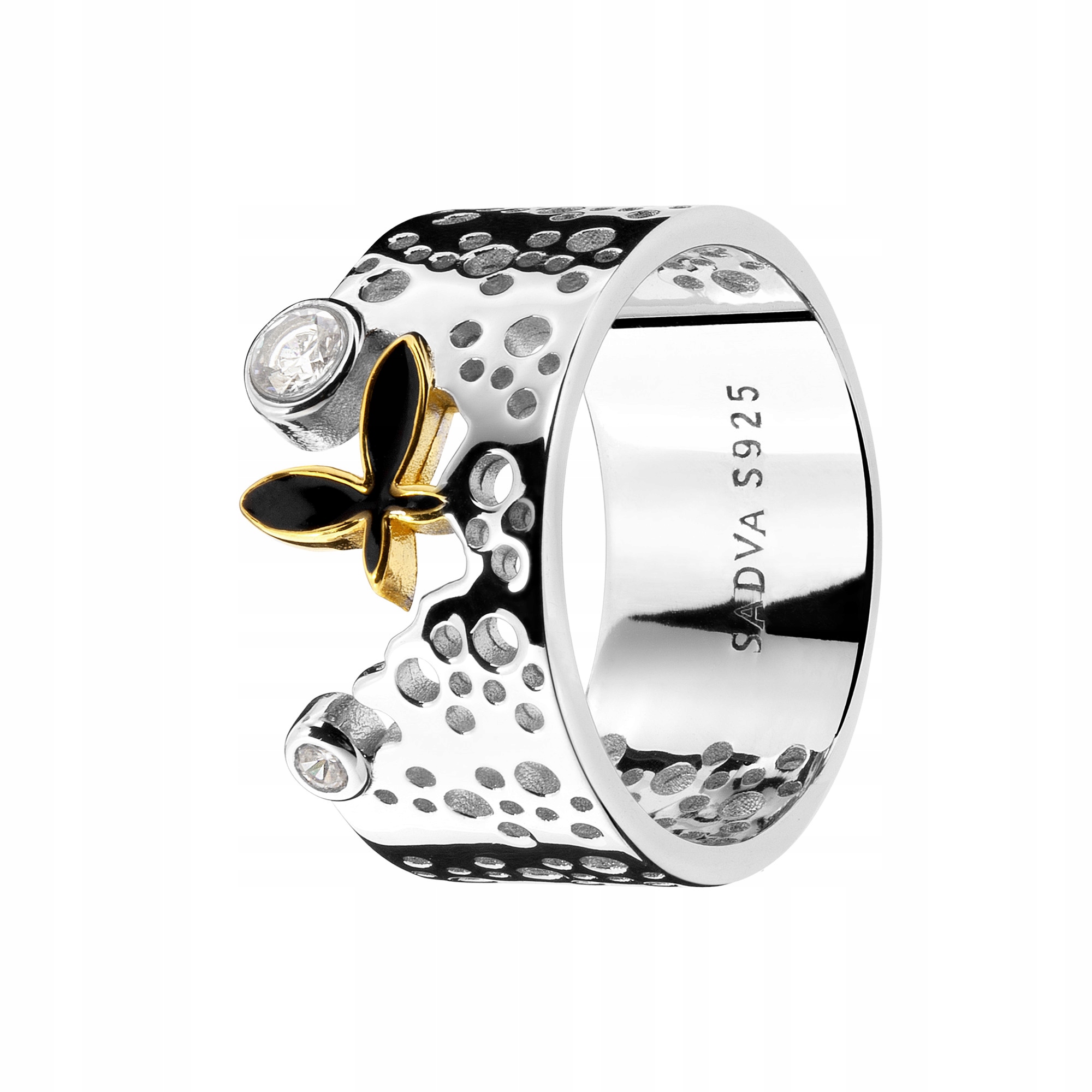 

Pierścionek ażurowy z pozłacanym motylem Sadva