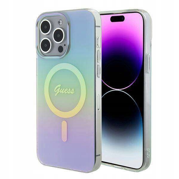 Pouzdro pro Iphone 15 Pro Max Guess Hardcase IML Iridescent MagSafe tyrkysové