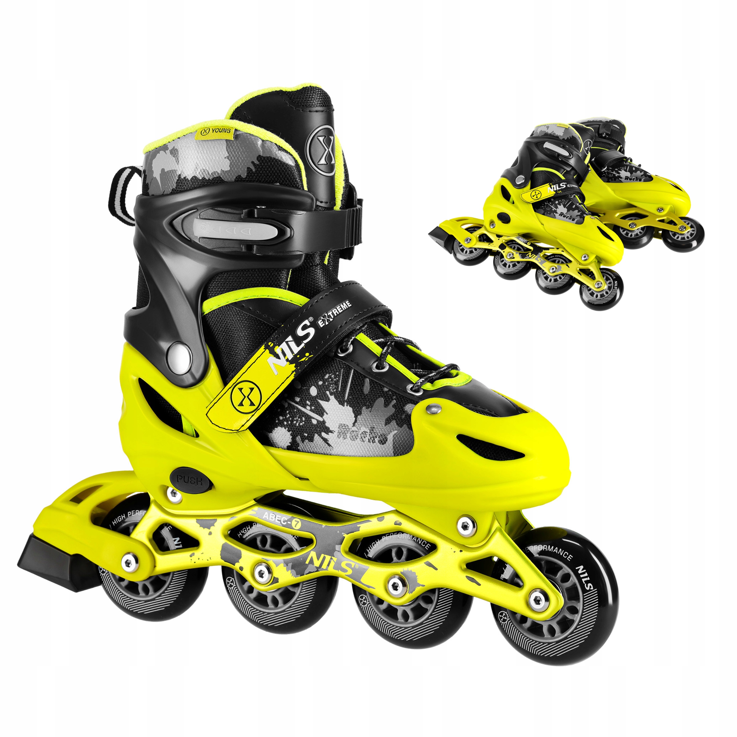 Brusle 2v1 Regulovatelné pro dospělé Kolečkové Brusle Žluté Velikost 39-42 Nils Extreme