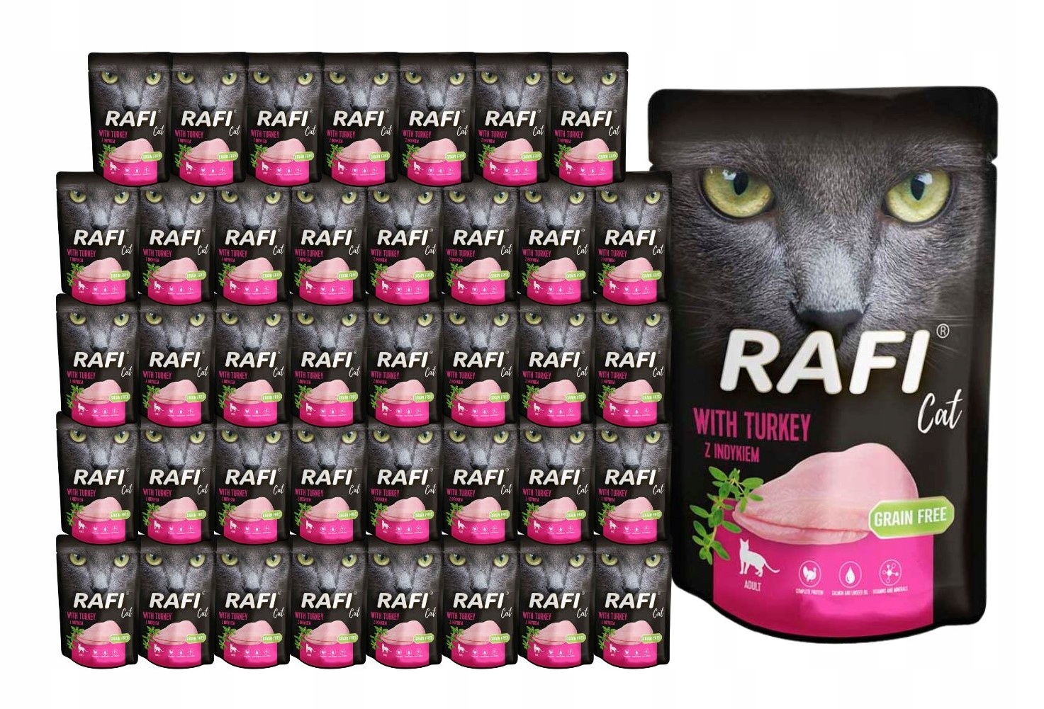 Levně Rafi Cat mokré krmivo pro kočky s krůtou 40x100g Bez Obilí Dolina Noteci