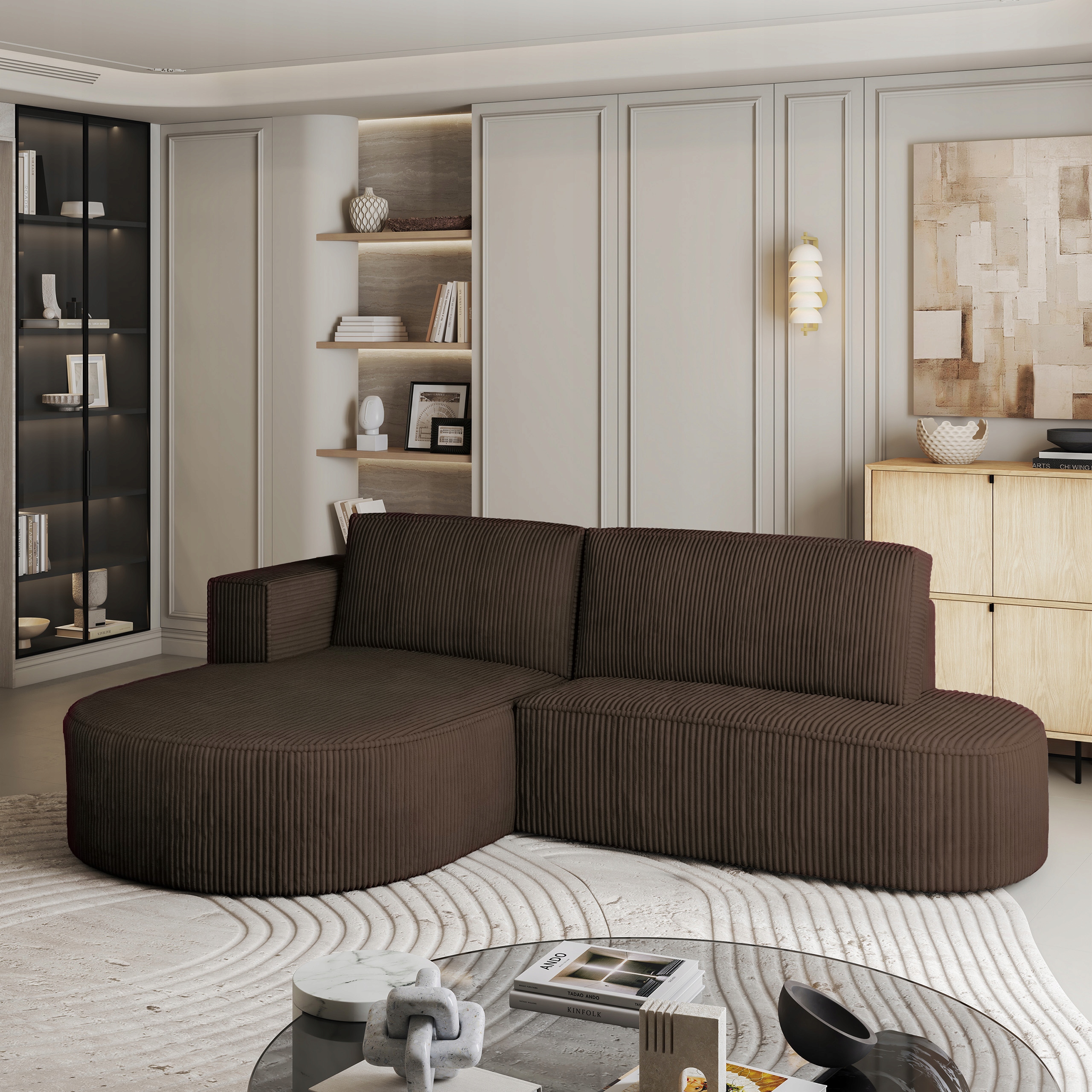 Rohová Sedací Souprava Cortio Funkce Spaní Moderní manšestr Hnědá