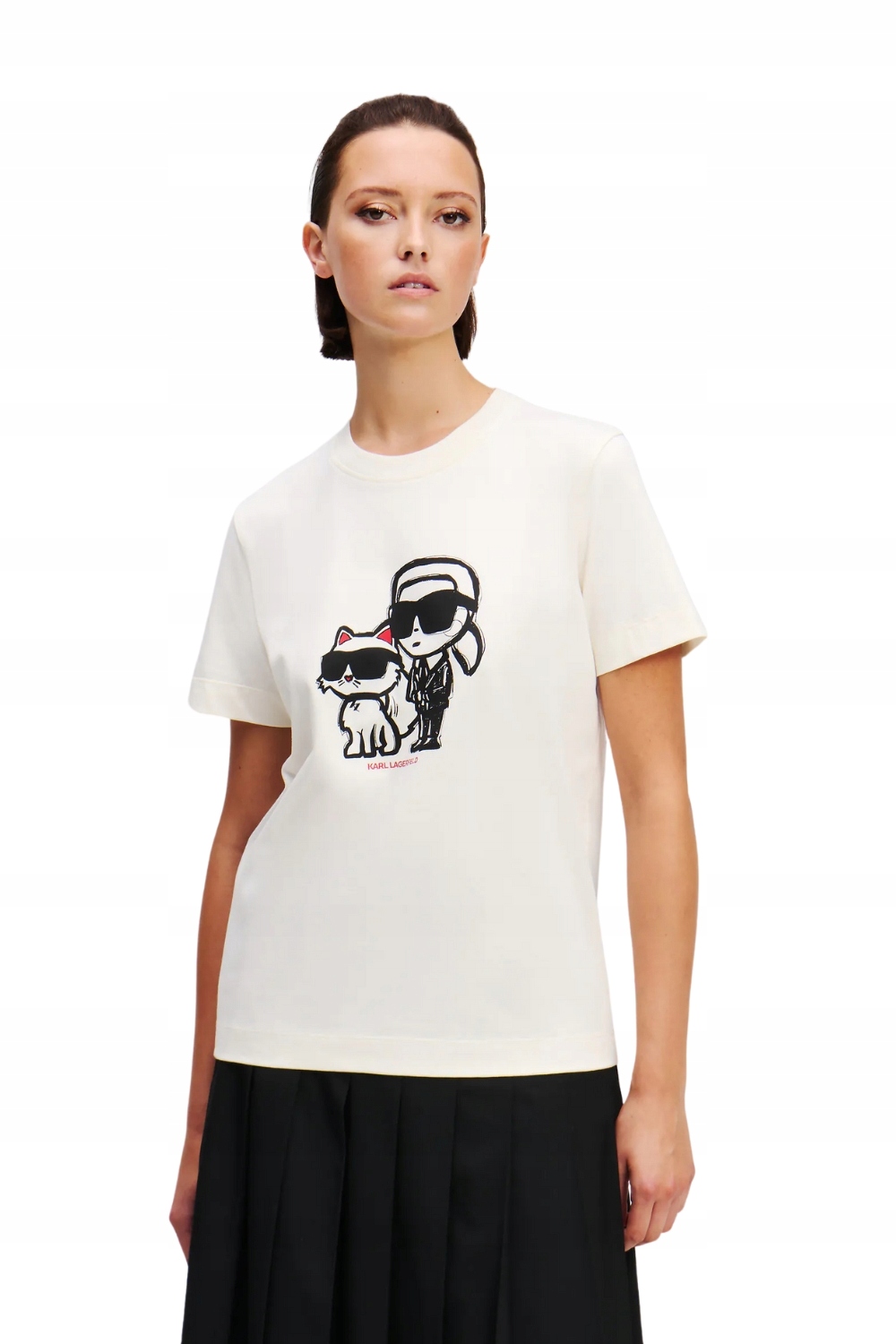 Karl Lagerfeld Béžové dámské tričko Ikon Sketch Duo M