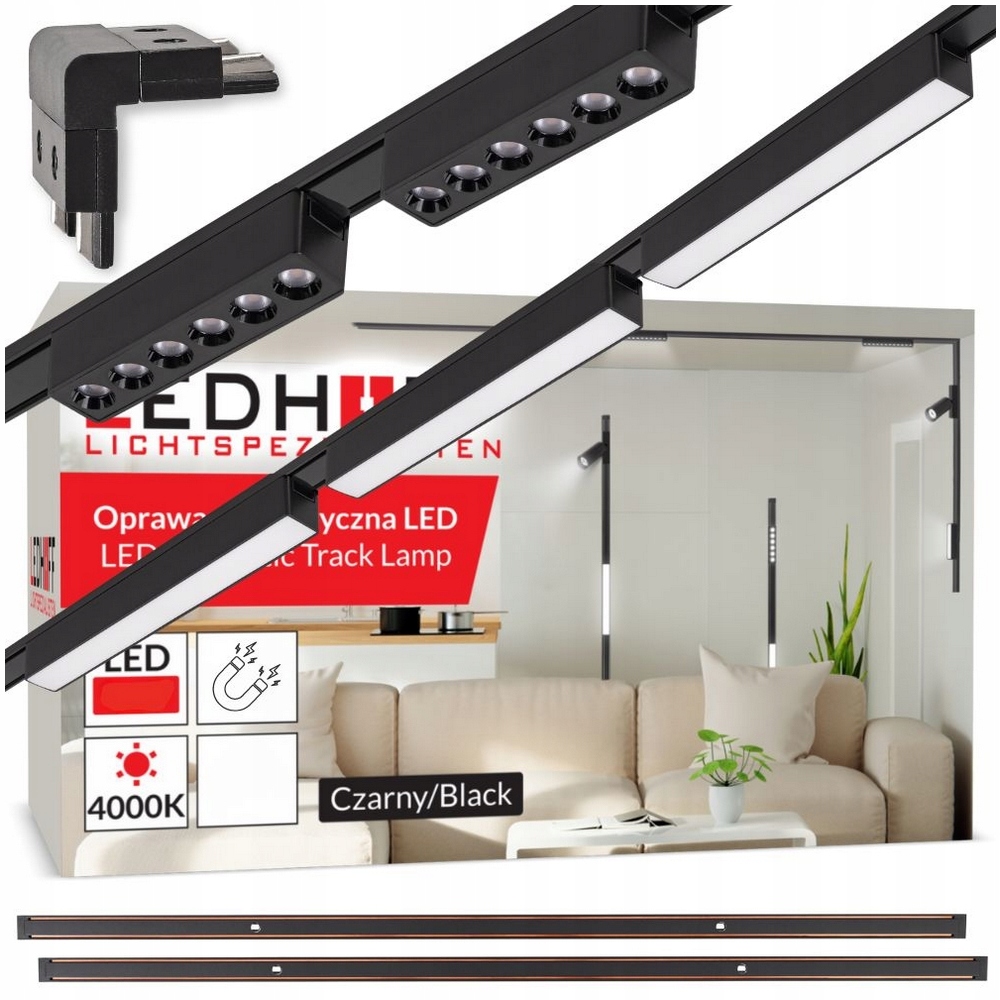 Magnetické koľajové osvetlenie 2x Koľajnica 1m 5x Led lampa Vertikálny konektor