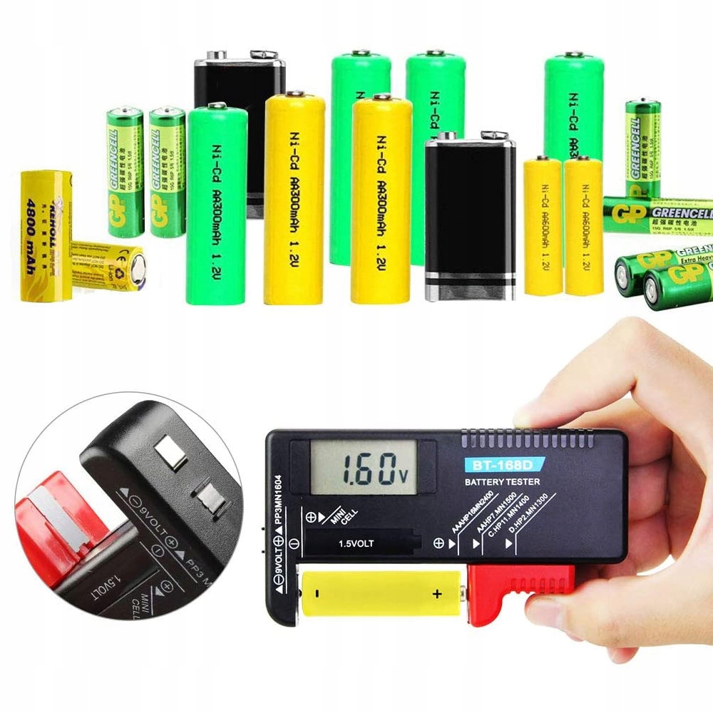 UNIWERSALNY CYFROWY TESTER MIERNIK BATERII AKUMULATORKÓW WOLTOMIERZ AA AAA Model LCD