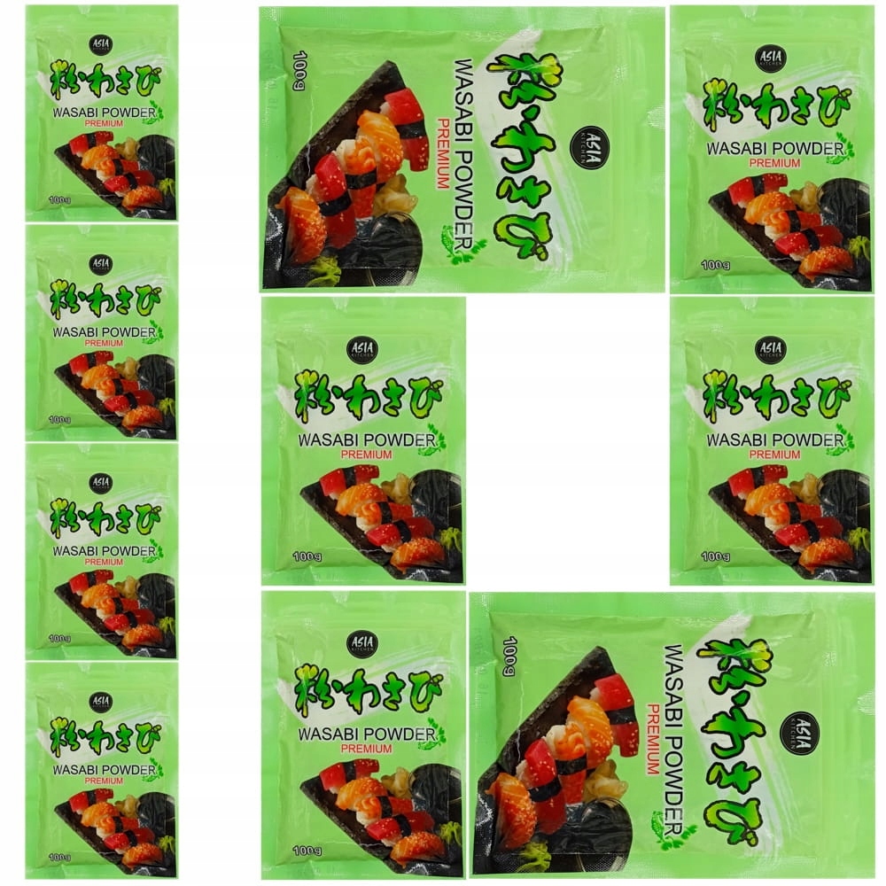 10x Ostrá pasta Wasabi v prášku Silný japonský zelený křenový sushi 100 g