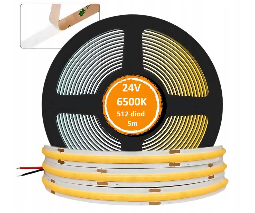Mocna Taśma Led Neon Cob 24V zimna 5m 512diod/m 6500k 15W/1700lm Premium