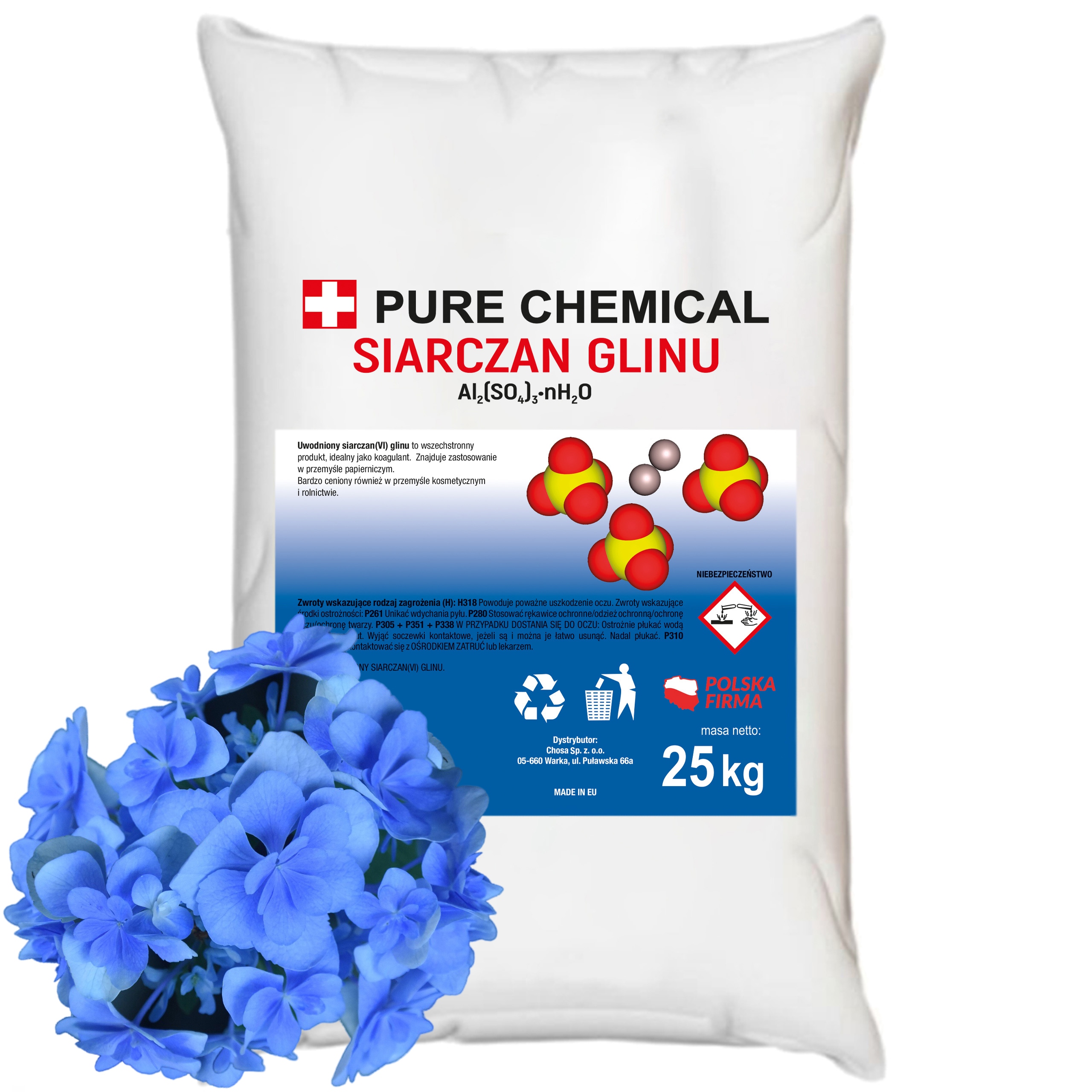 Siarczan Glinu Czysty Niebieska Hortensja Obniża pH 25 kg