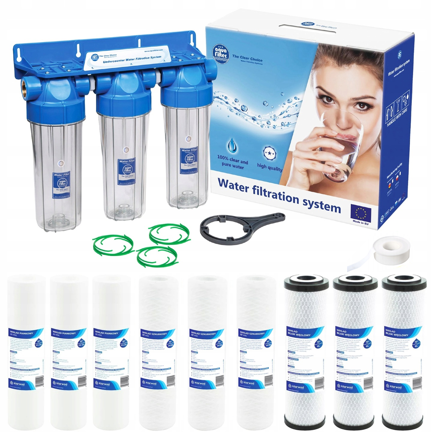 Vodní Filtr Změkčovač 3/4'' Aquafilter 3-STUPŇOVÝ Pro Celý Dům Náplně