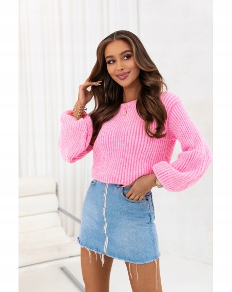 Pruhovaný svetr Nová Kolekce Jaro 2026 Široké rukávy Pudrová Růžová