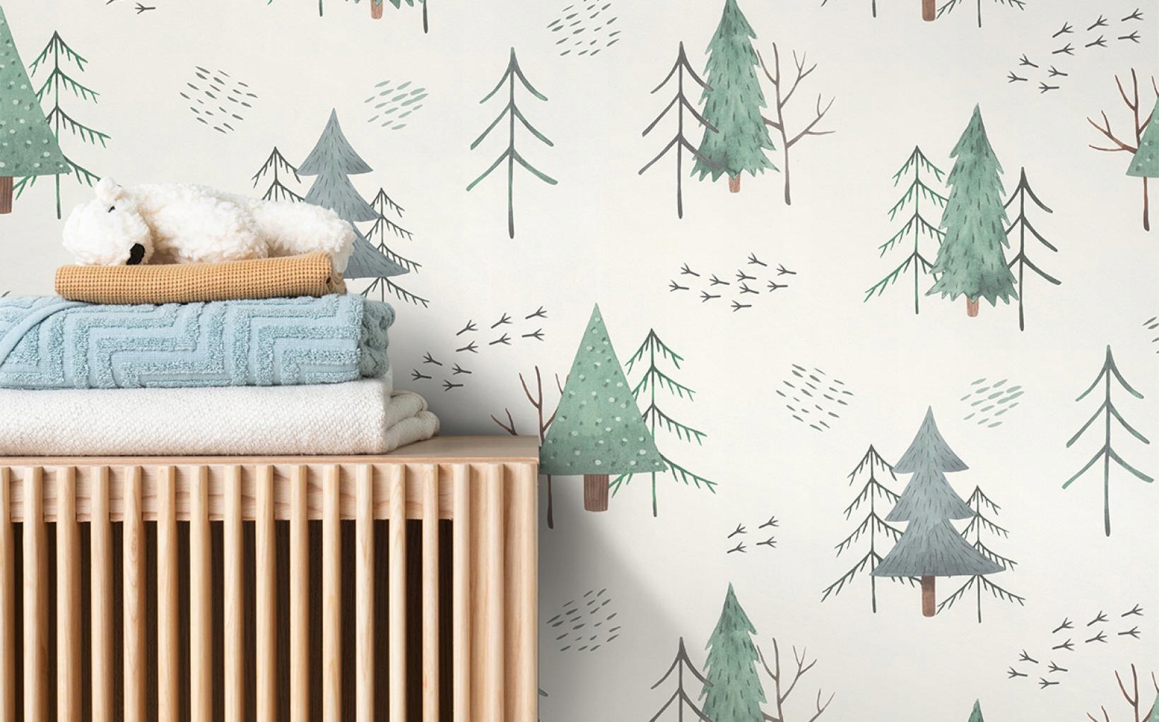 Tapeta dziecięca DRZEWKA LAS SCANDI BOHO flizelina Szerokość produktu 53 cm