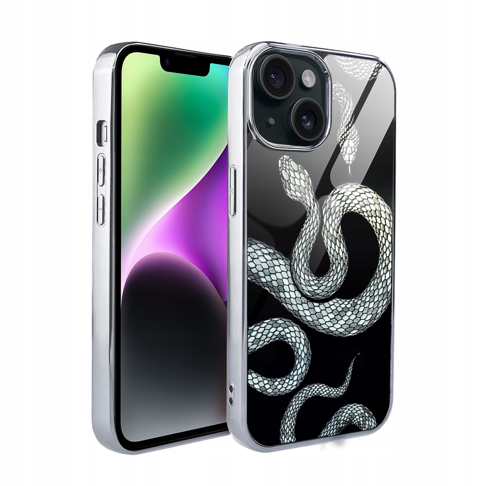 Pouzdro pro iPhone 14 Ibizu Elite Glass, skleněná zadní strana, hadice se stříbrem, stříbrná barva