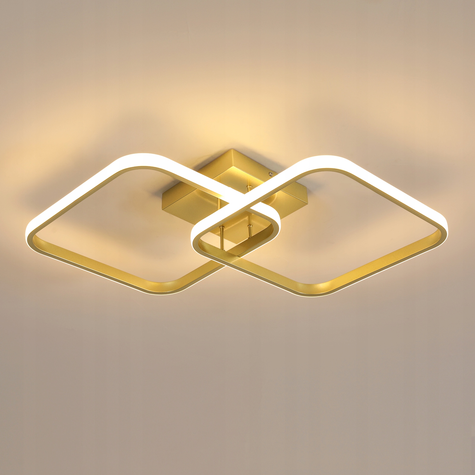 Lampa Sufitowa Led Zyrandol Złoty Kwadratowy Nowoczesny 42W 3000K