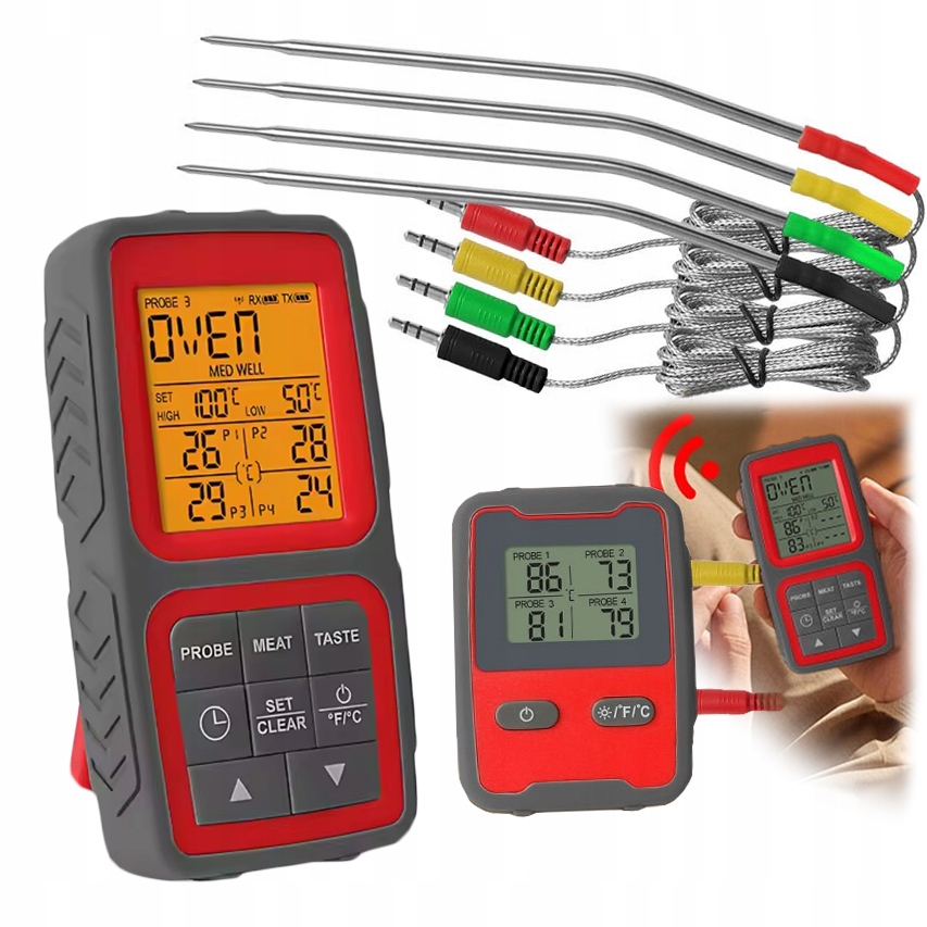 Levně Bezdrátový teploměr 4 Sondy Udírna Gril Trouba