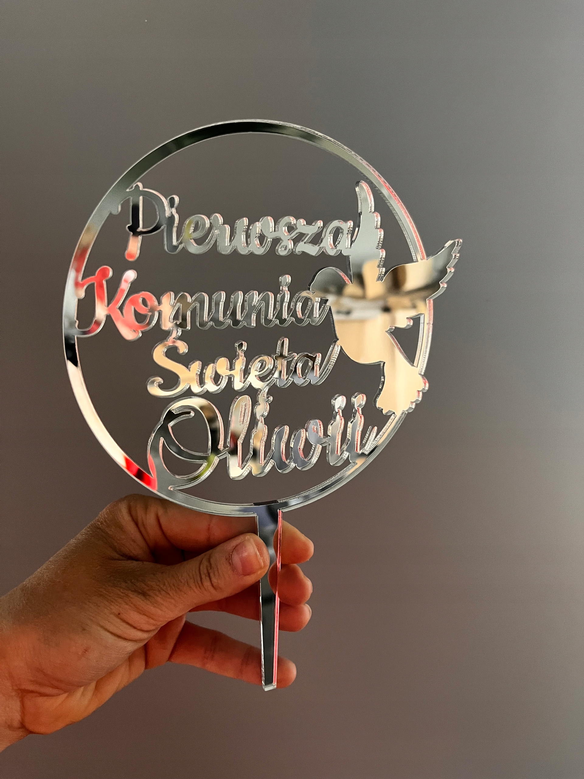 

topper pierwsza komunia święta, srebrne lustro