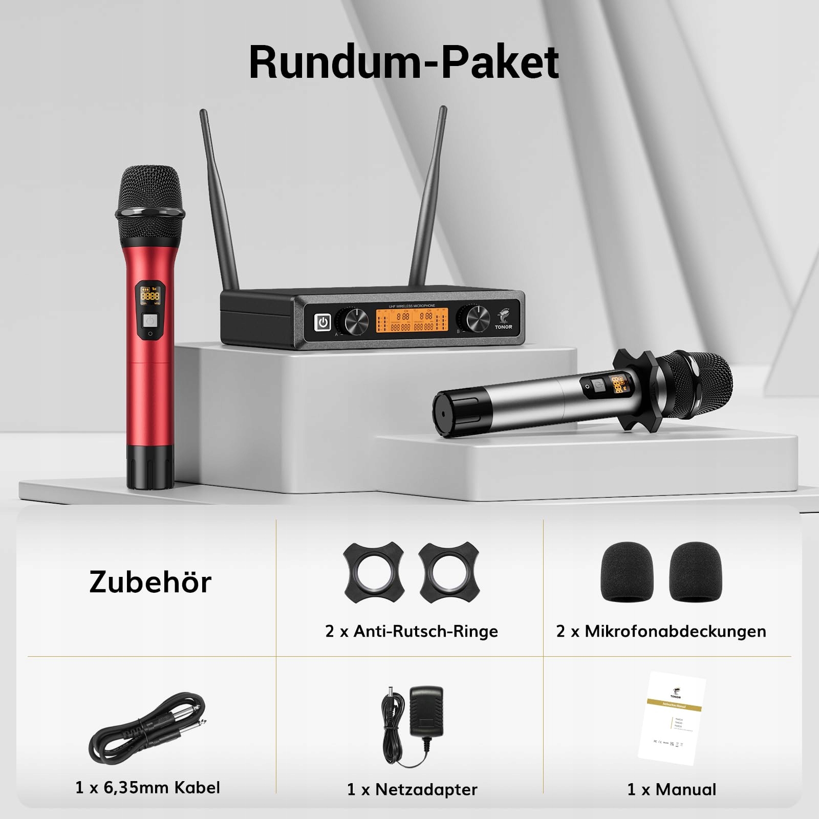 TONOR Mikrofon Bezprzewodowy UHF Profesjonalny Zestaw Karaoke DJ Kościół — miniatura 9