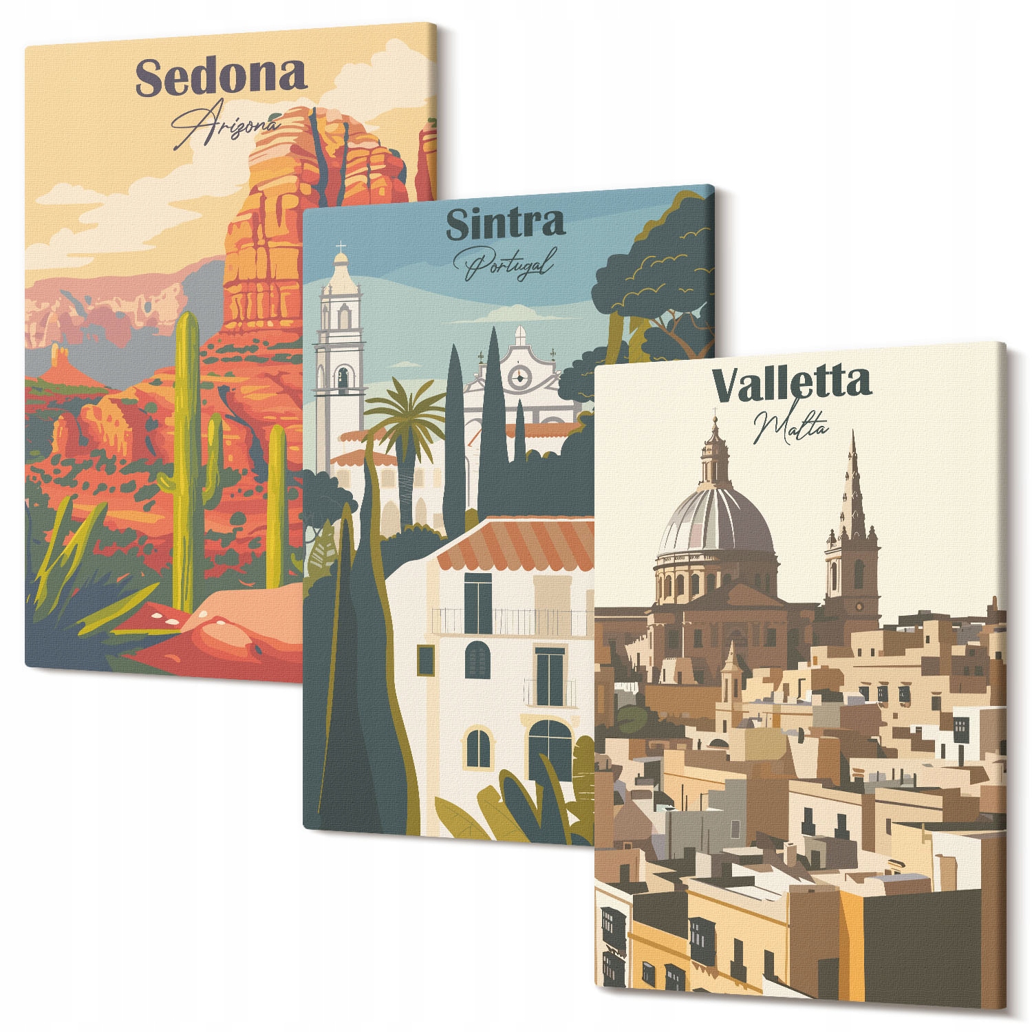Triptych na plátno do jídelny s výhledem na Sedona Sintra Valletta retro 60x40 cm