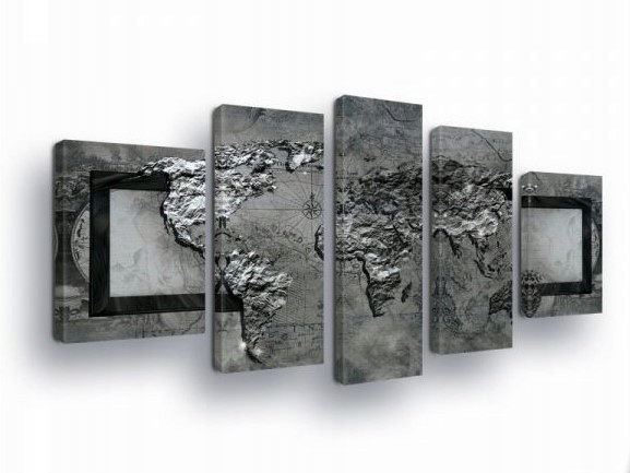 Obraz 170x100 Mapa světa textura kov šedý loft cestování vintage