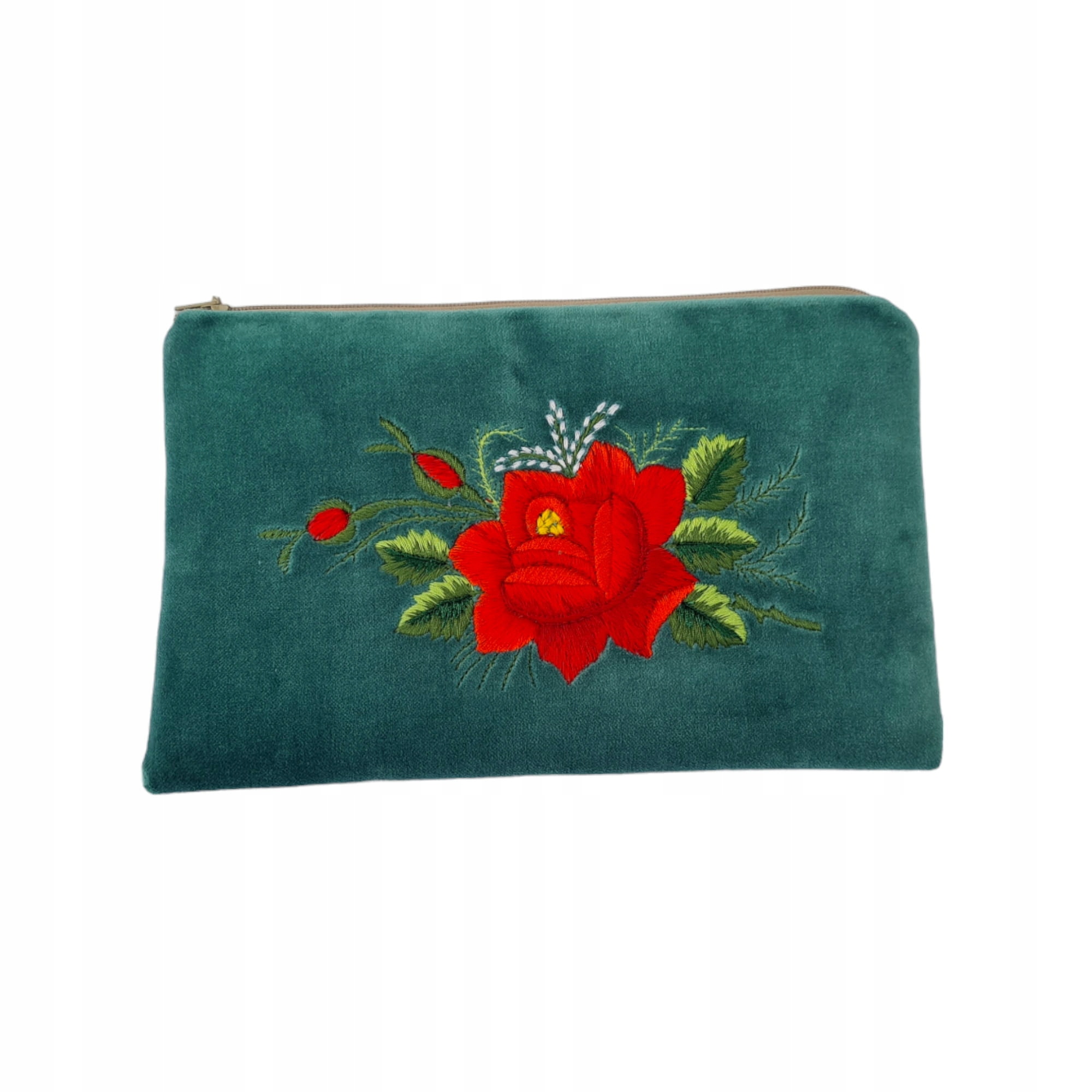 Plochá Kosmetická Taška Folk Rybářská Výšivka Lahvová Barva