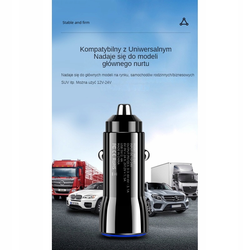 SZYBKA MOCNA ŁADOWARKA SAMOCHODOWA ZASILACZ 2X USB PD QC 3.0 45W Producent inny