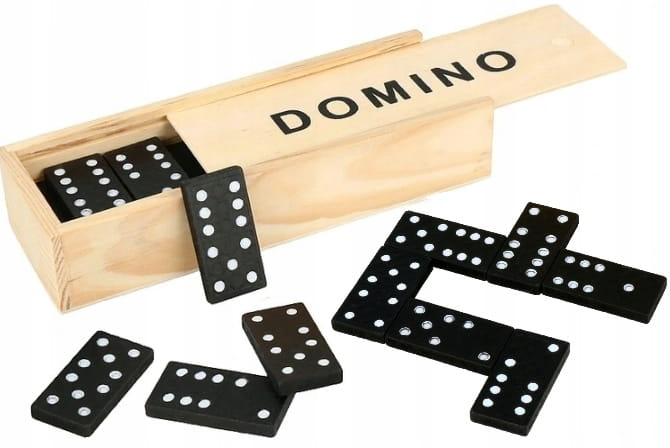 DOMINO 28 płytek GRA w DREWNIANYM PUDEŁKU Rodzinna dla dzieci i dorosłych