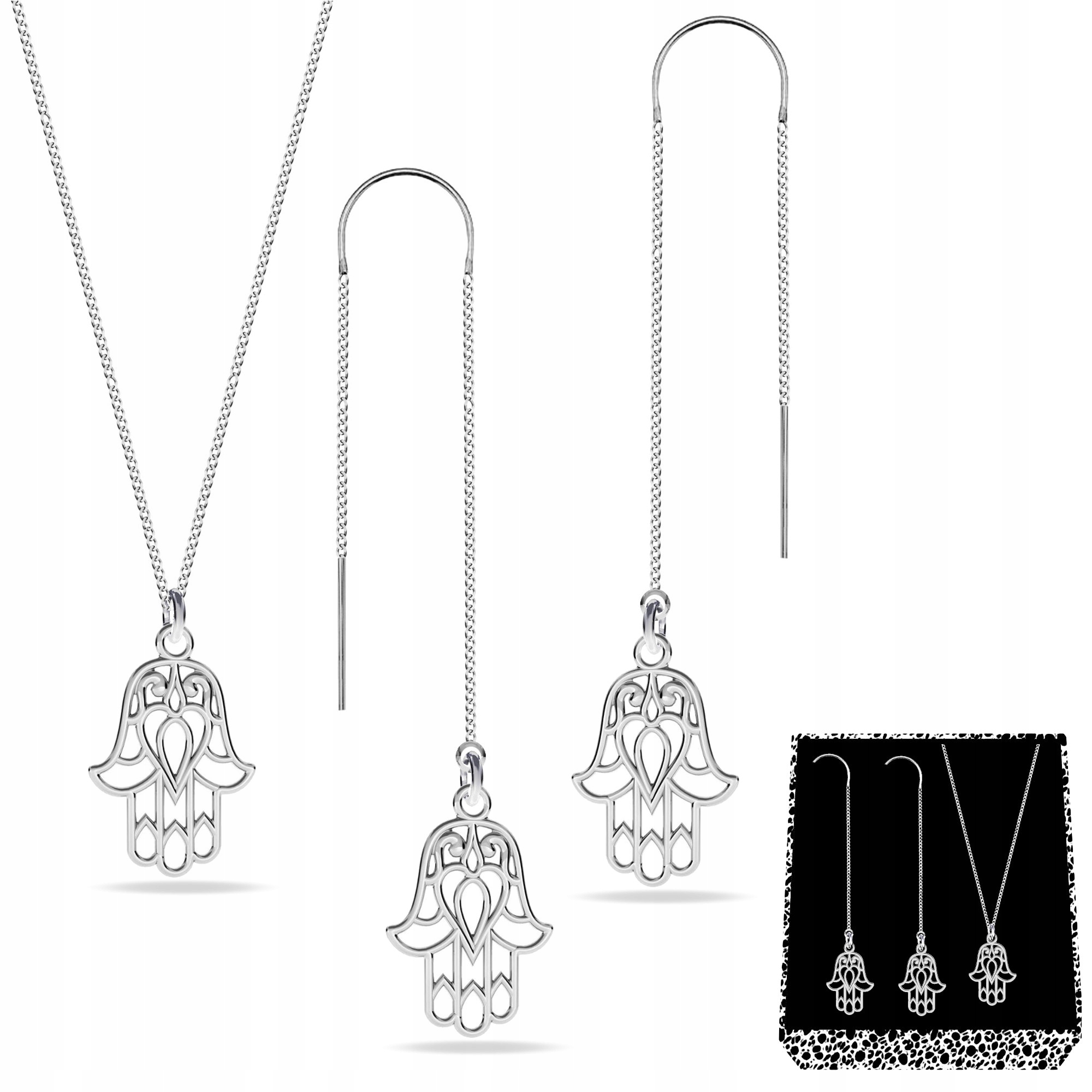 Ruka Fatimy Hamsa Sada stříbrných šperků pancíř stříbro 925