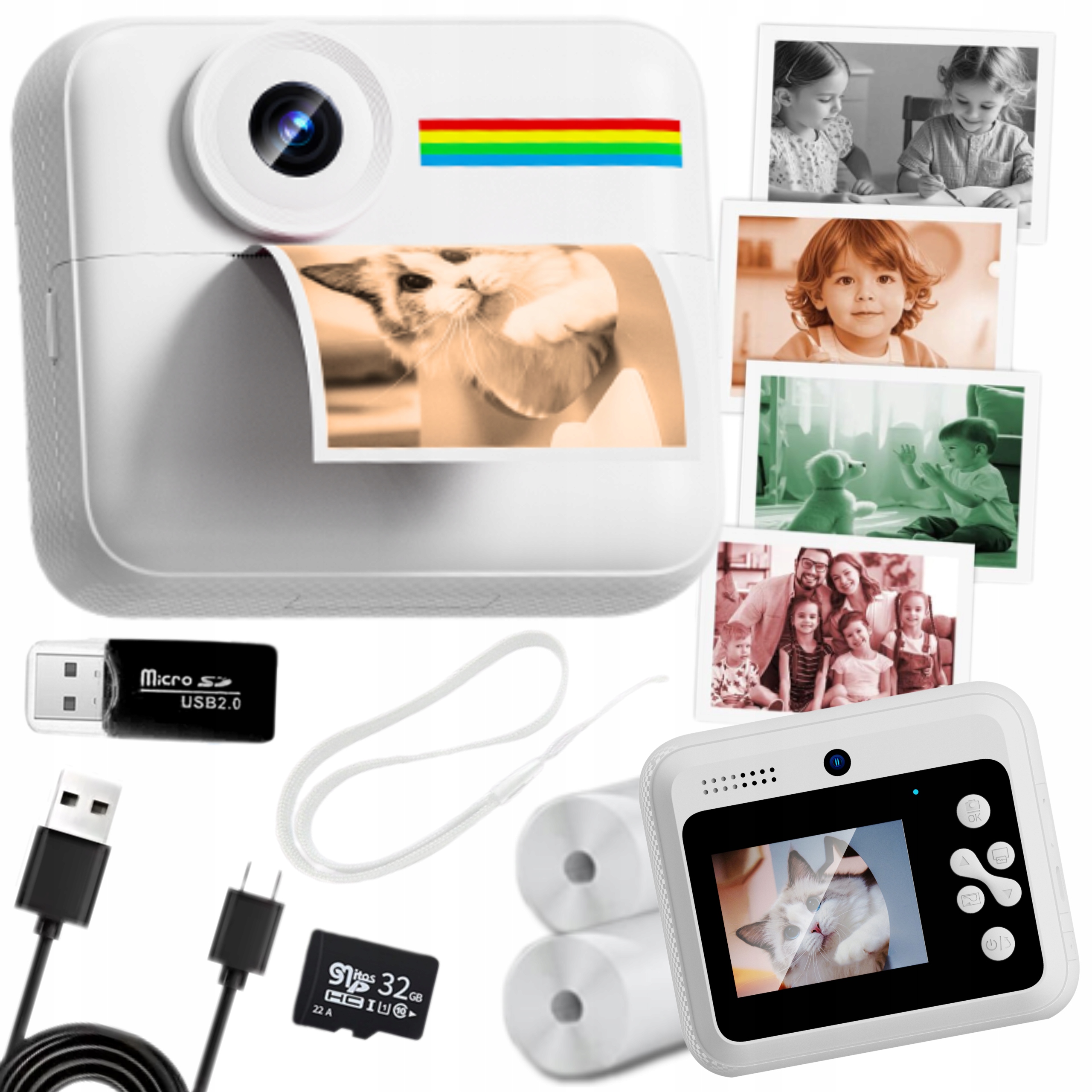 Aparat Natychmiastowy dla dzieci zdjęcia kolor selfie menu Pl gry Drukuś