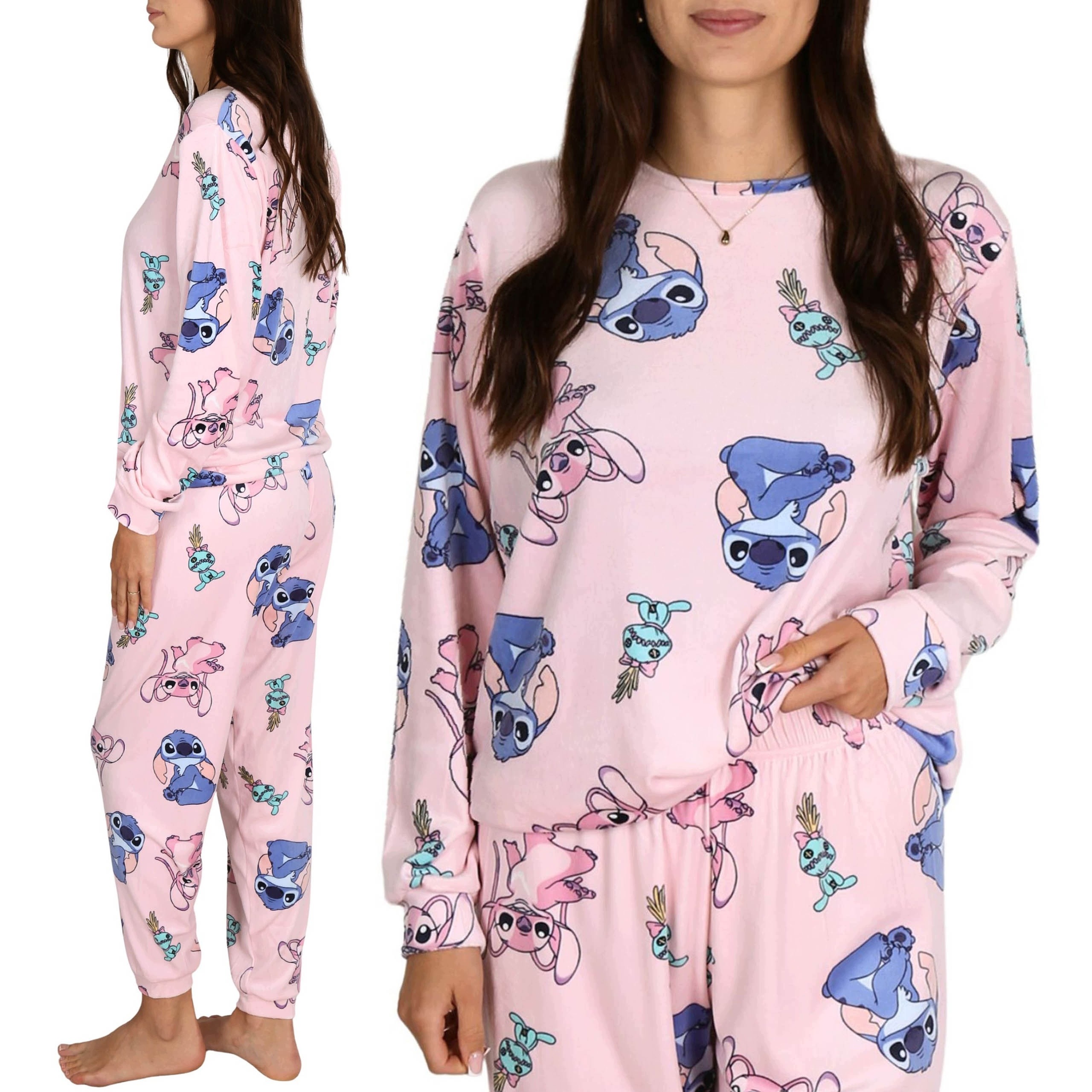 Disney Stitch a Angel Dámské pyžamo s dlouhým rukávem, Velurové Xxs