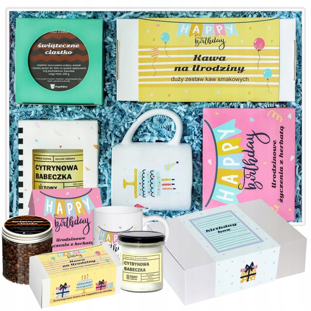 Zestaw prezentowy Box Kosz z kawą i herbatą na urodziny upominek