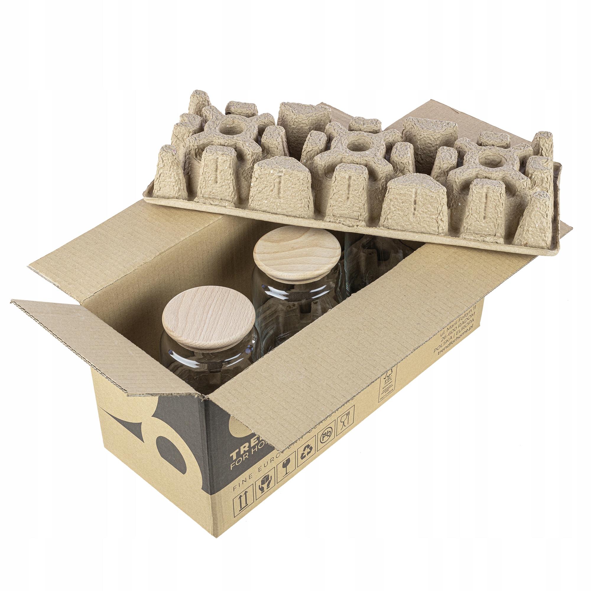 SZKLANE Pojemniki Ze Złotymi Pokrywkami PRĄŻKOWANE Zestaw 3x H10 cm Linia Select