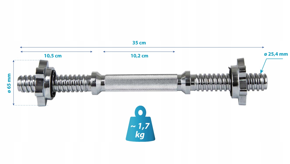 GRYF krótki do hantli 35cm 25mm ŚRUBOWY gwintowany Marka Eb Fit
